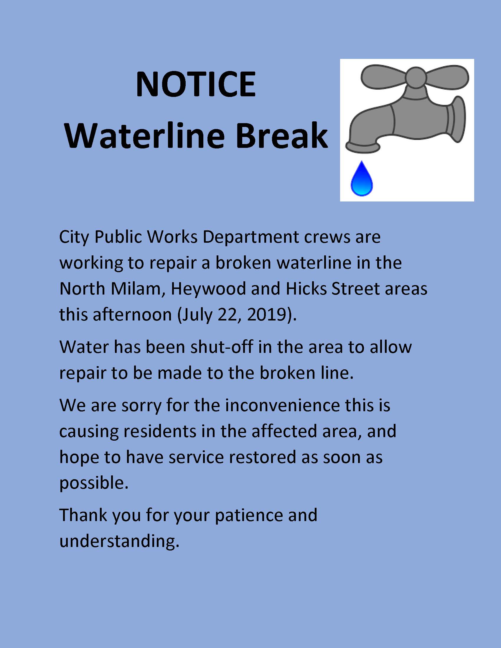 NOTICE Waterline Break