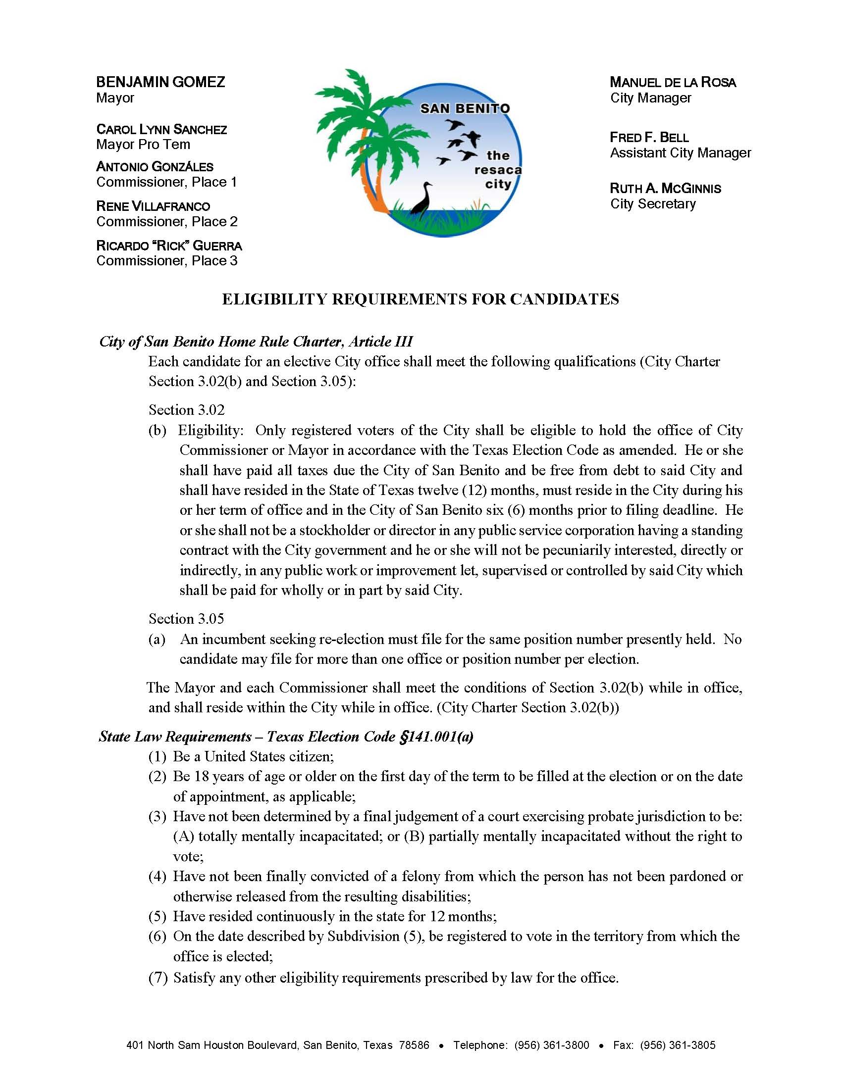 Eligibility Requirements for Candidates Posted 12.16.2019