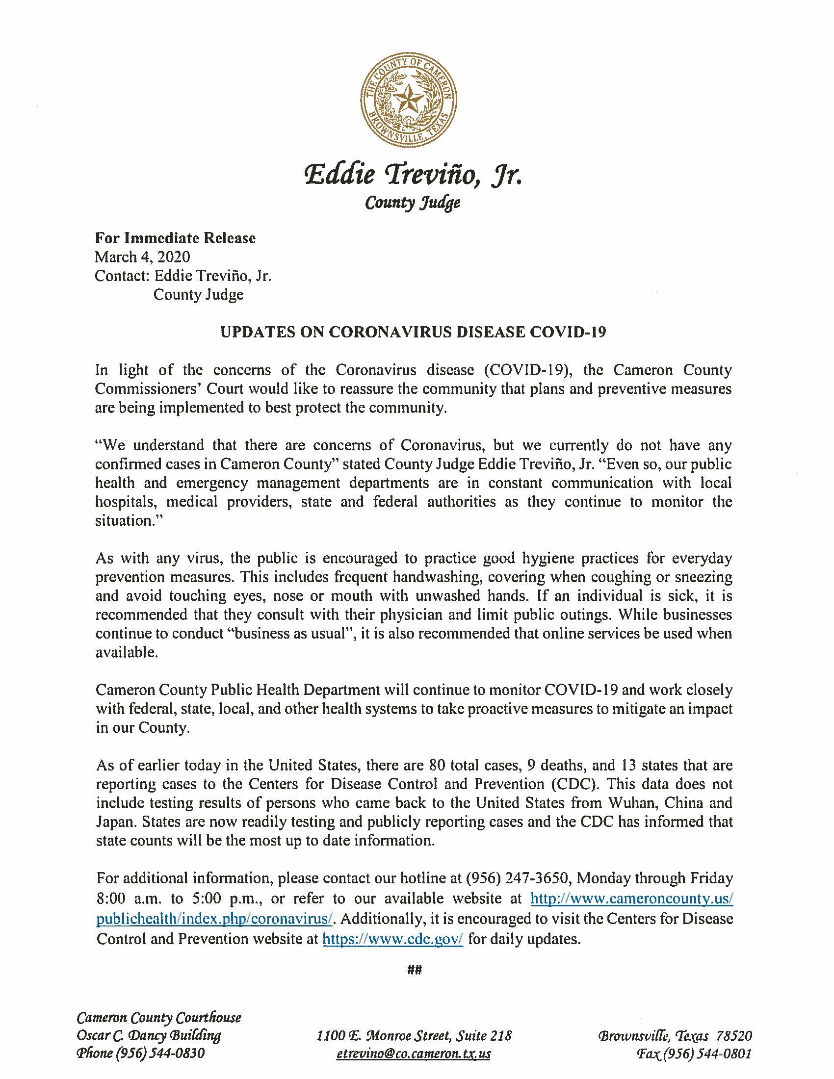 03.04.2020 Press Release- Updates on Coronavirus Disease COVID-19