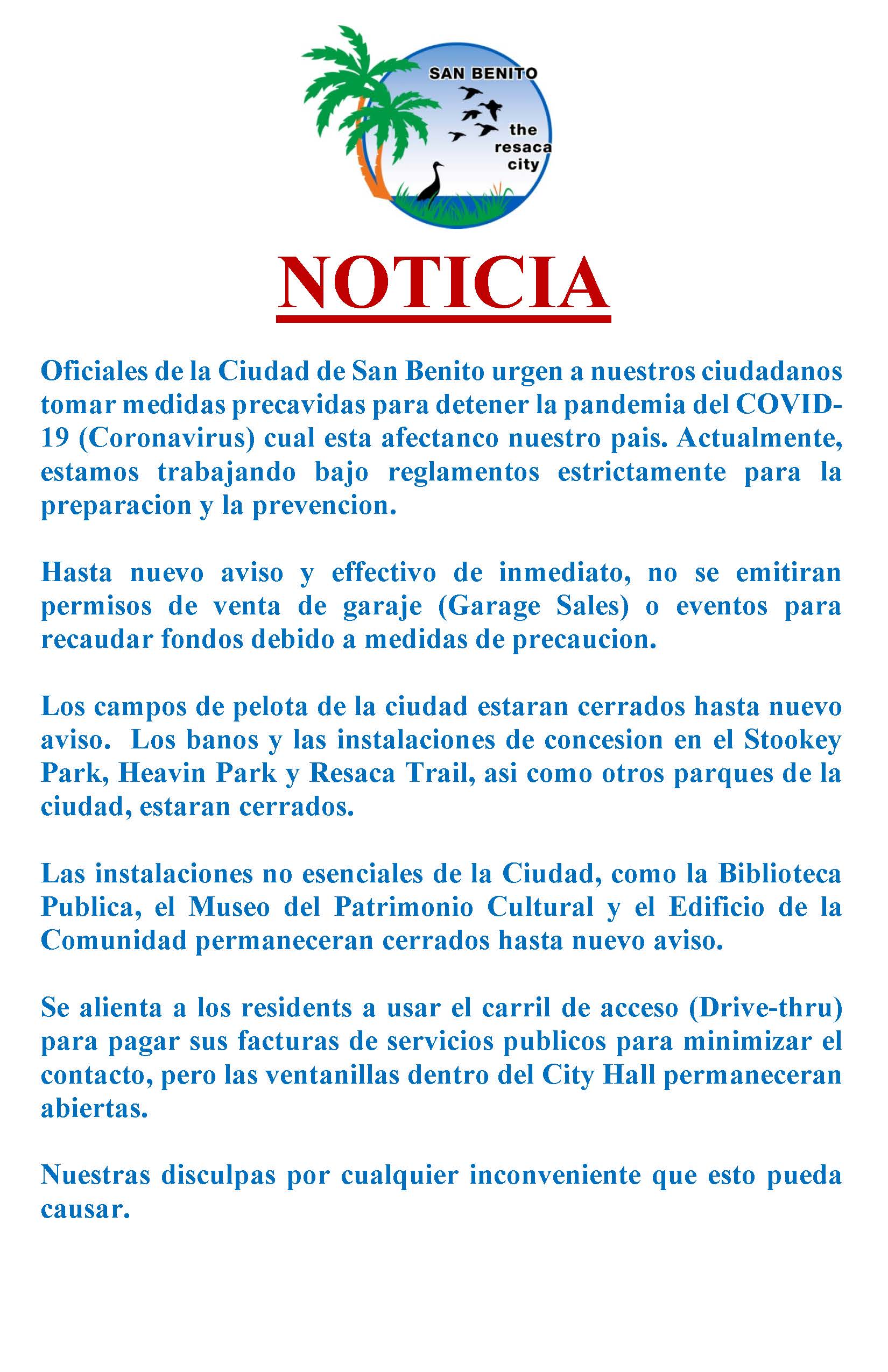 SPANISH NOTICIA Suspencion de Permisos de Ventas 3-17-2020
