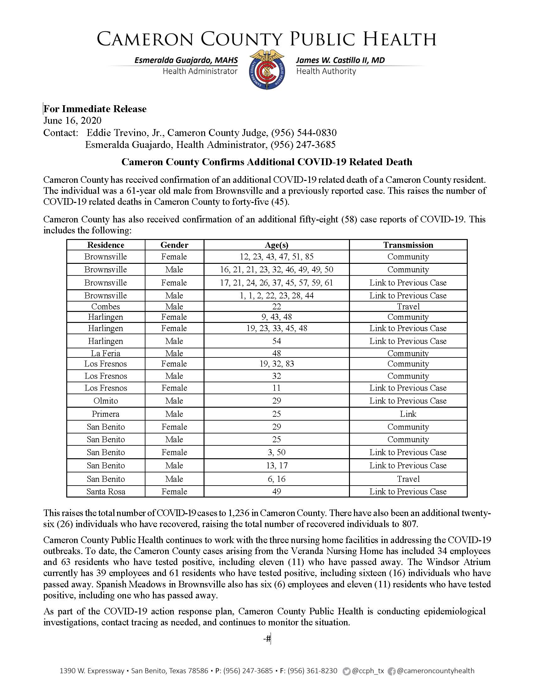 COVID-19 Press Release_1179-1236 PR74_6 16 2020