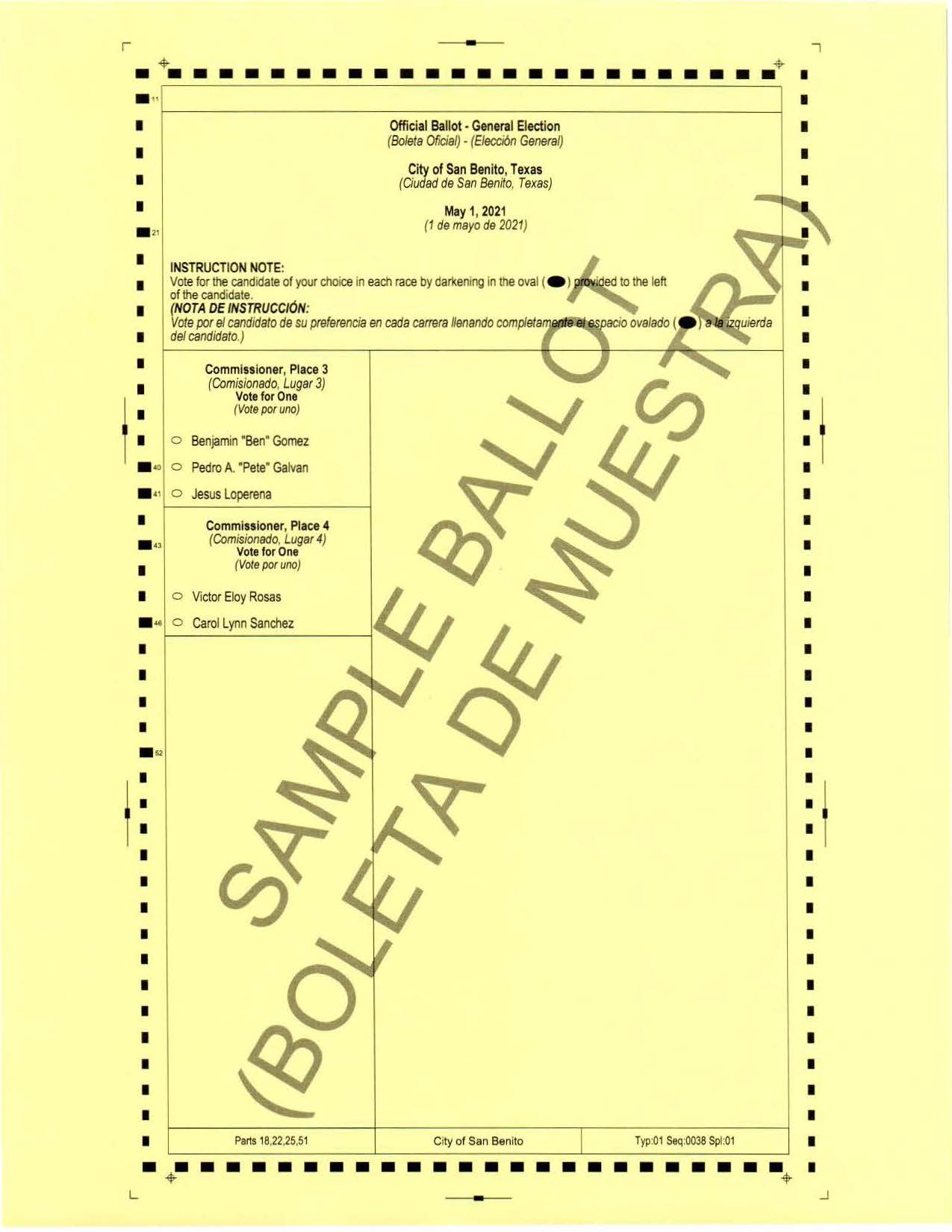 City of San Benito May 1 2020 General Election Sample Ballot