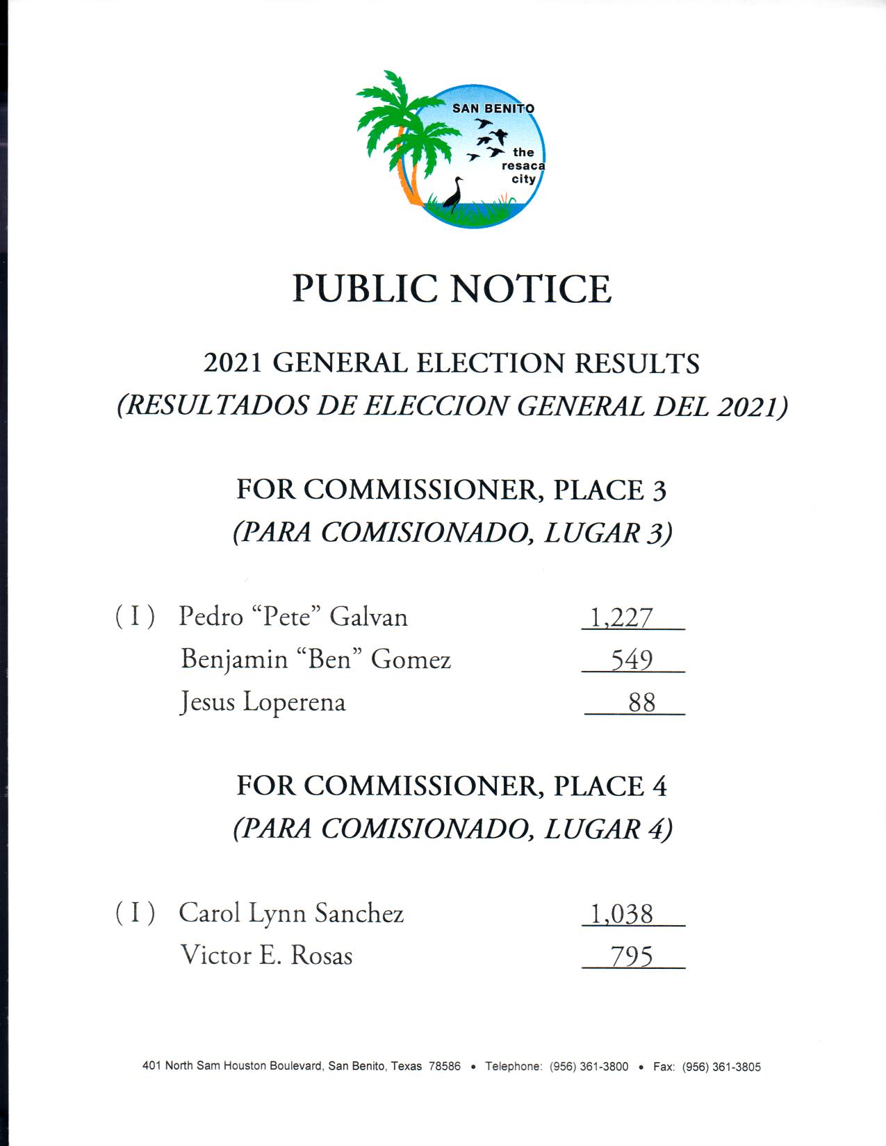 May 1, 2021 City of San Benito General Election Results