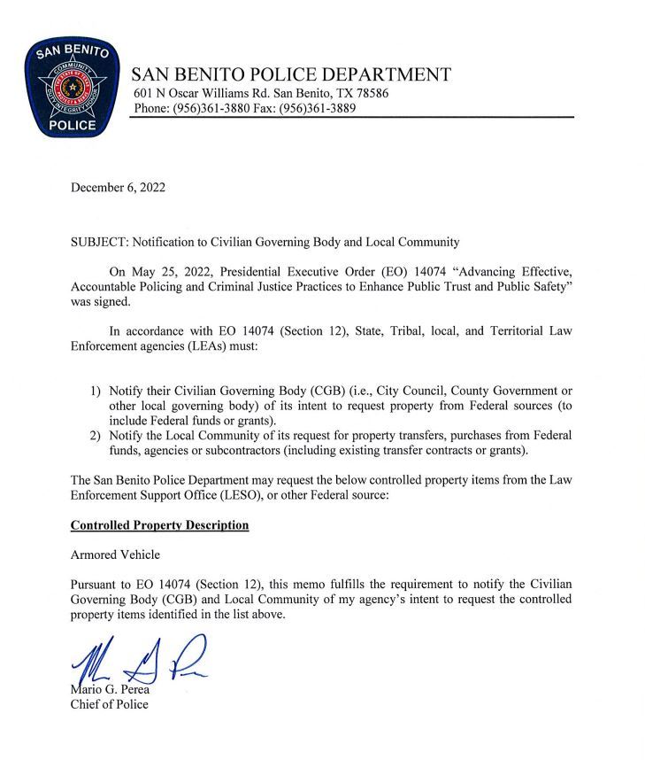 Controlled Property Notice - Armored Vehicle