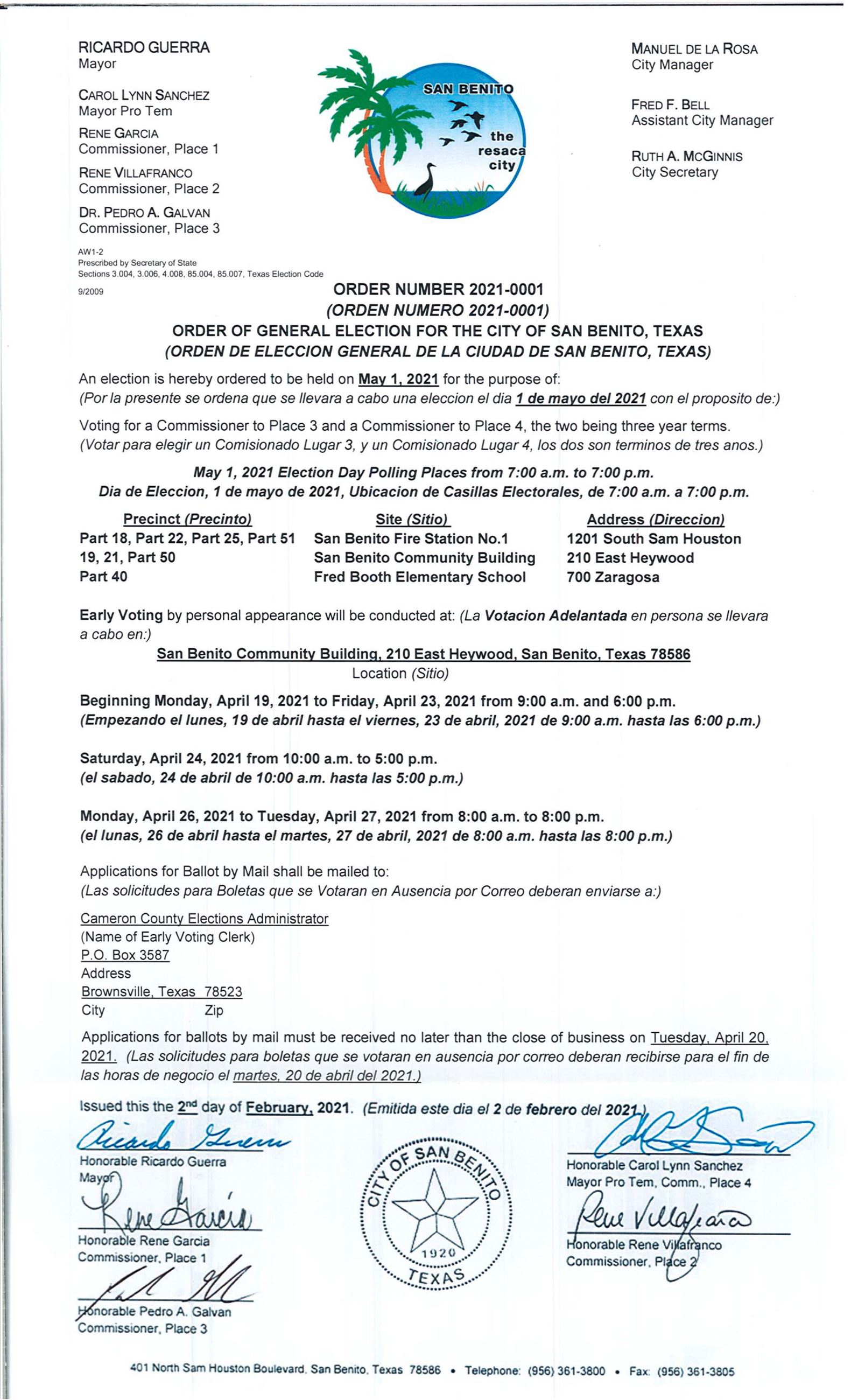 Order 2021-0001 General Election May 1 2021 Approved