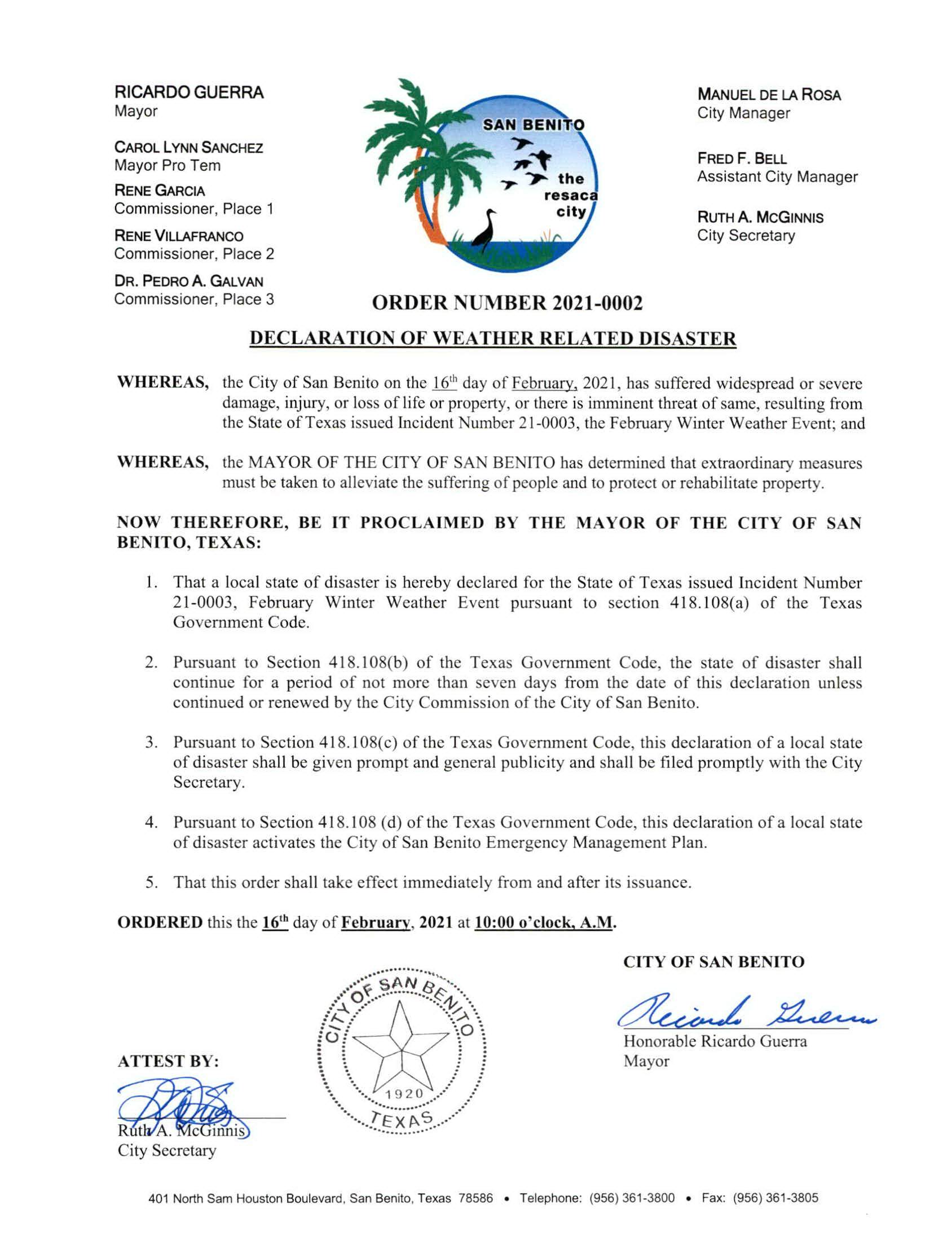 February Winter Weather - Disaster Declaration