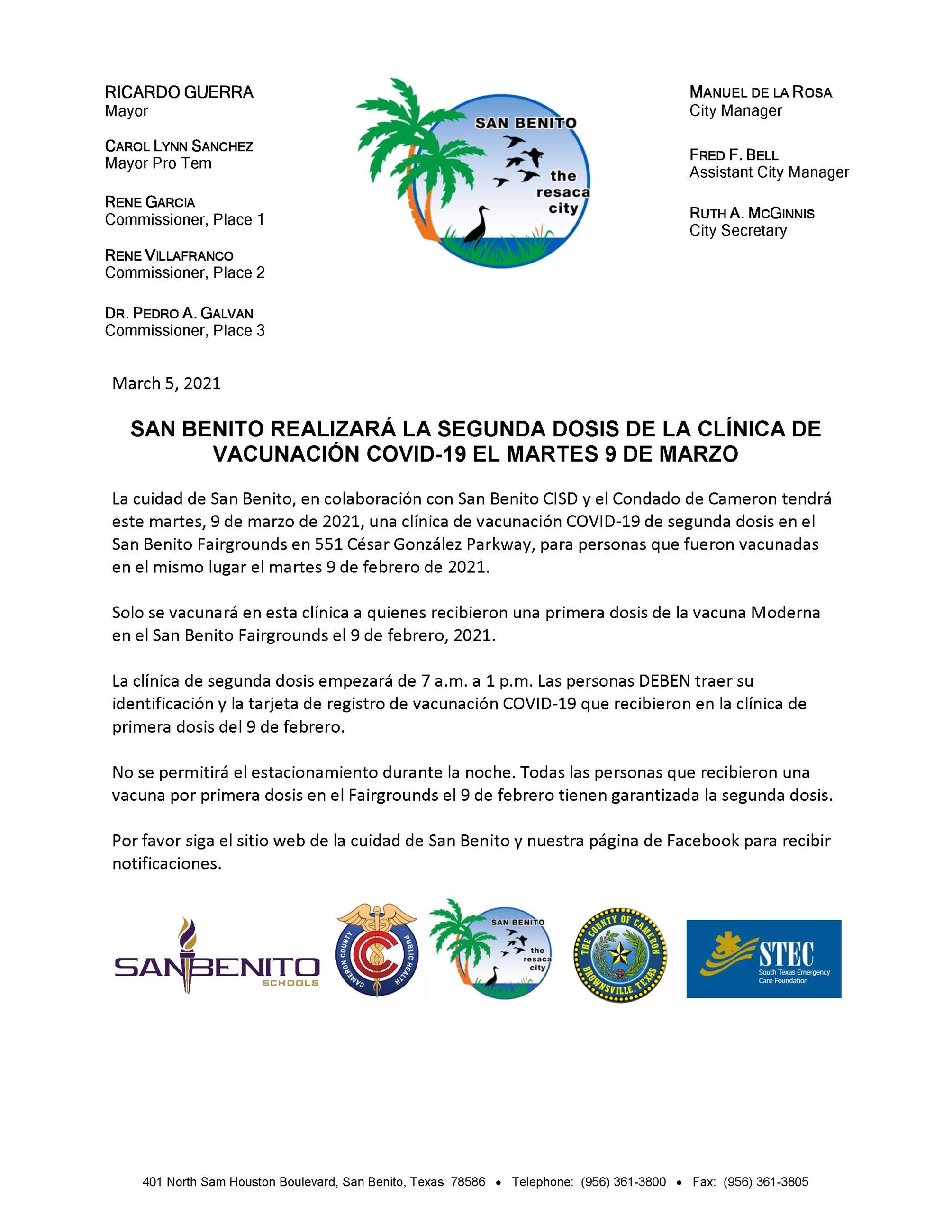 Second Dose Vaccination Clinic post spanish