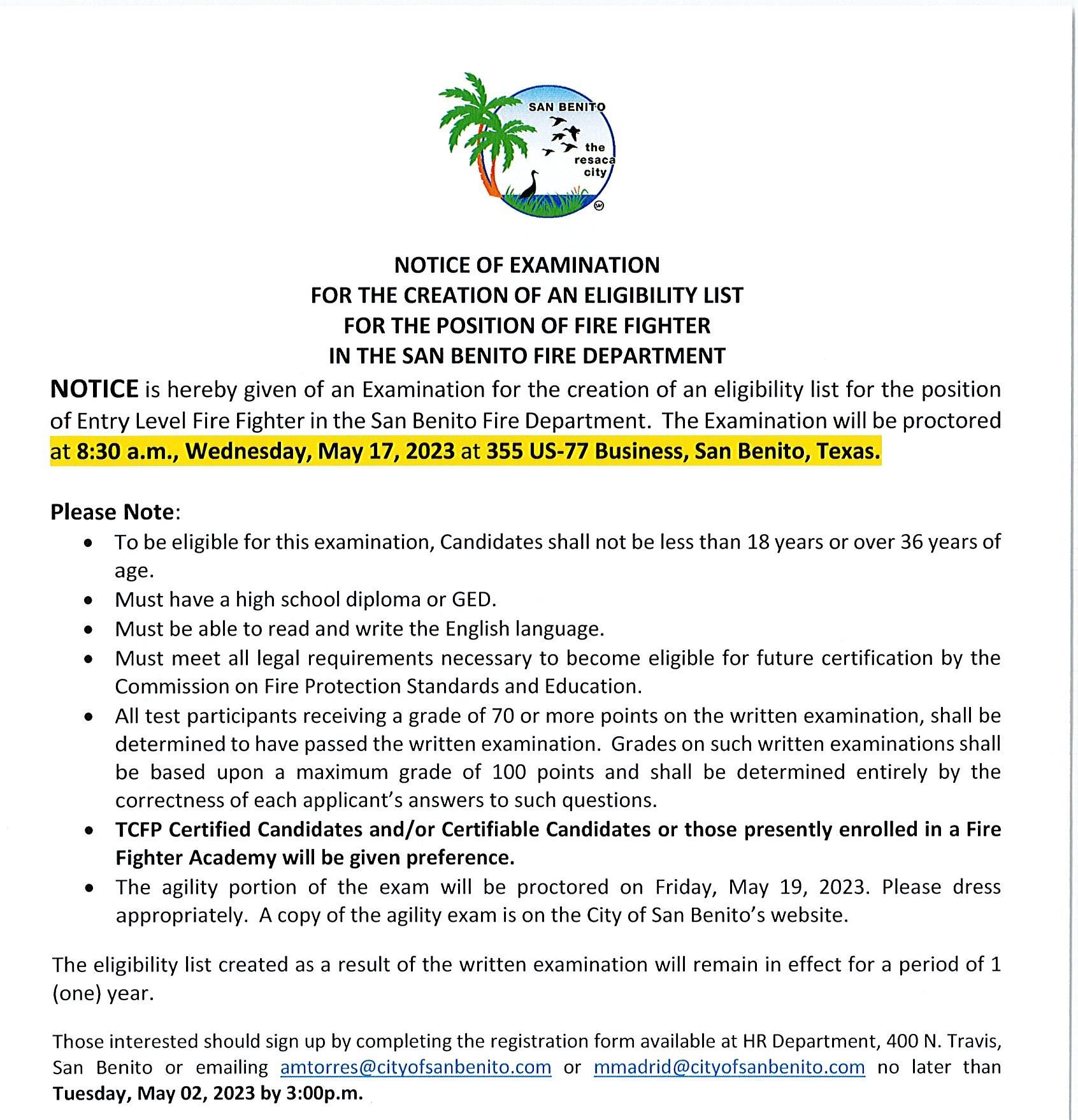 Notice of Examination