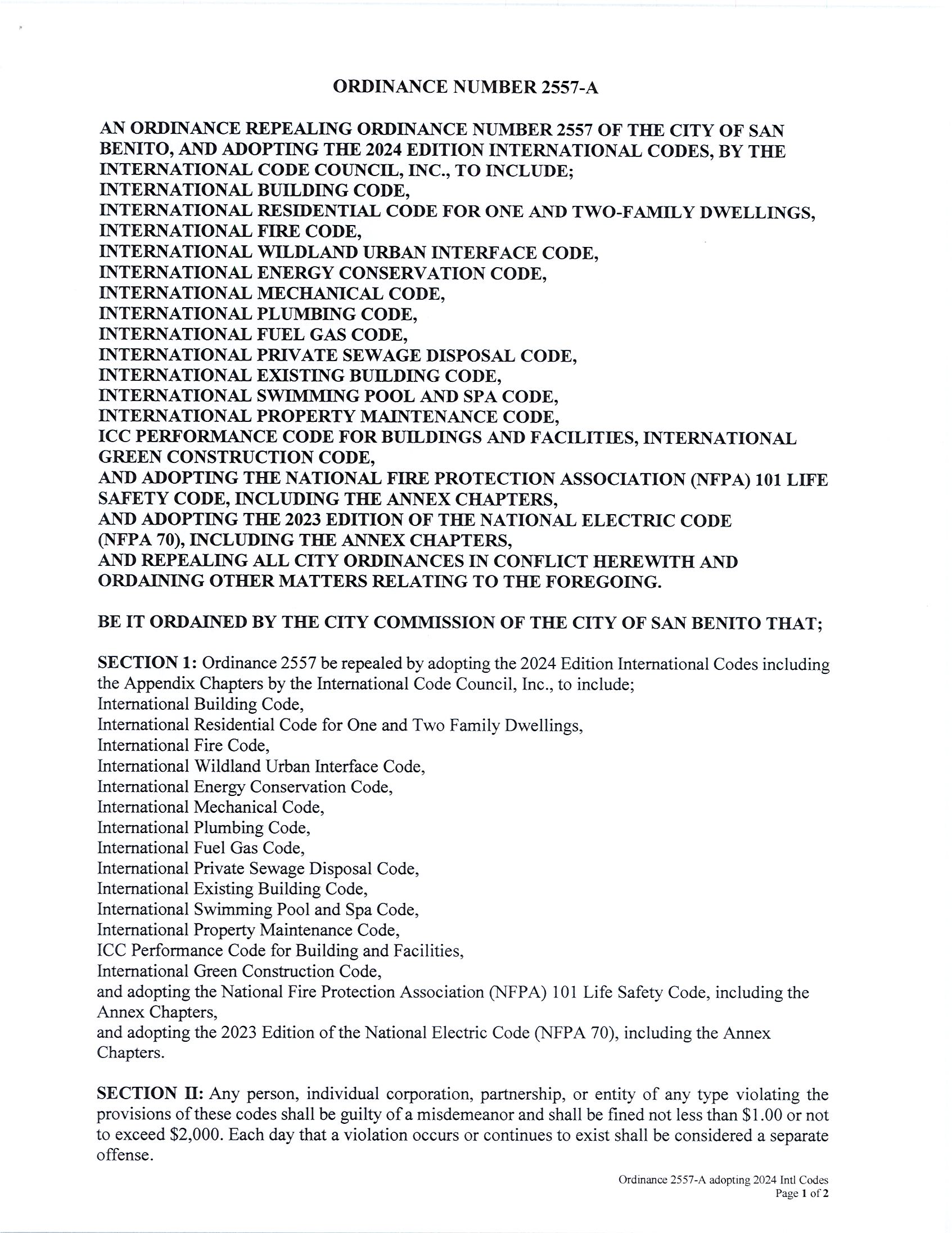 City of San Benito Ordinance 2557-A_ Adopting 2024 Edition Intl Codes Eff 04.16.24 (002)_Page_1